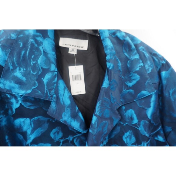 Caroline Rose NWT Navy & Turquoise Floral Jacquard Artsy Jacket Plus Size 3X - Picture 7 of 12